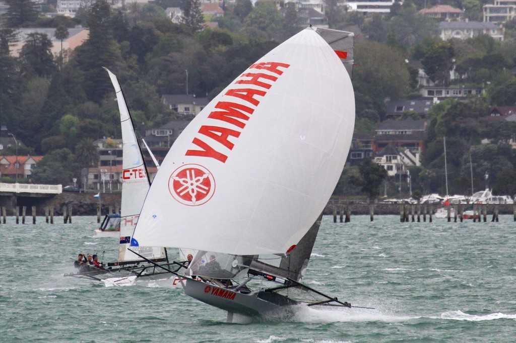 18ft skiffs sailing on the Waitemata in 27-35kts winds on Sunday. © Richard Gladwell www.photosport.co.nz